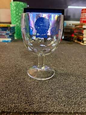 Vintage Pabst Blue Ribbon Beer Thumbprint Stemmed Glass Goblet